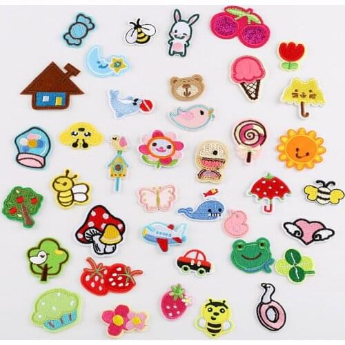 100pcs/lot Small Embroidery Patches Kids Clothing Decoration Accessories Animal Plant Bear Leaf Diy Iron Heat Transfer Applique