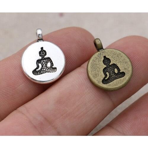 20pcs Antique Silver Plated Yoga Buddha Charm Pendants for Bracelet Jewelry Accessories Making Earrings DIY Handmade 14x10mm