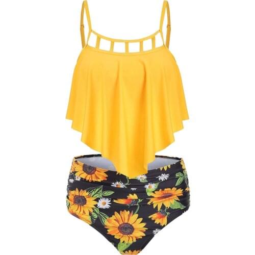 2020 Swimsuit Women Swimwear High Waist Bikini Ruffle Bikini Set Push Up Padded Bra Bathing Suit Print Beachwear Female Biquini