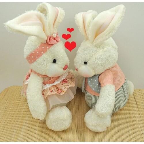 25cm Easter Party Gift Plush Doll Hairy Couple Sitting Rabbit Bunny with Dress Children Doll Birthday Gift