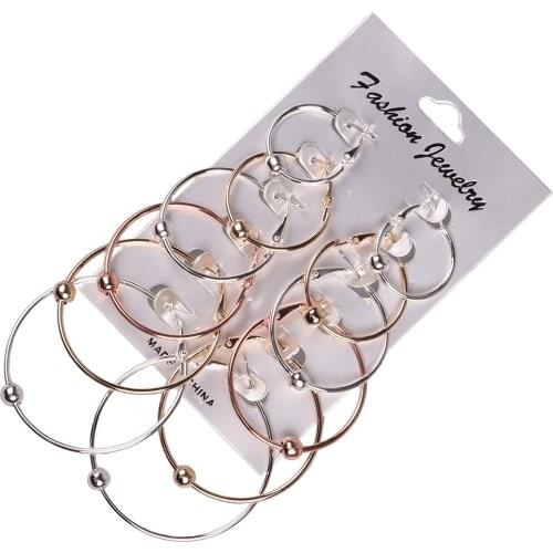 6 Pair/Set Mix Gold Silver Color Big Hoop Earrings for Women Round Circle Earrings Brincos Jewelry Party Rock Gift