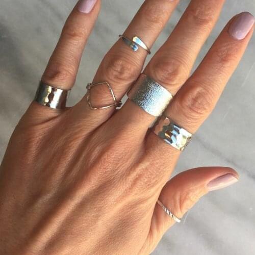 6 Pcs/Set Punk Rings for Women Fashion Vintage Geometric Rings Set Party Jewelry Accessories