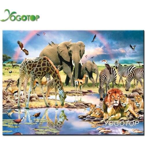 YOGOTOP Diamond Embroidery Rainbow animals elephant/lion/zebra/giraffe diamond painting mosaic full square/round drill YY1131