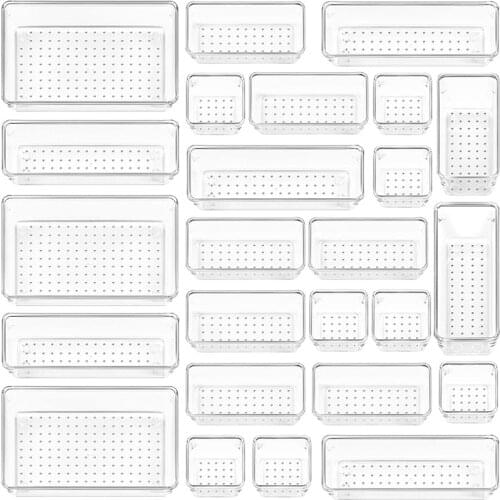 Big deal 25 PCS Clear Plastic Drawer Organizers Set,4-Size Versatile Bathroom and Vanity Drawer Organizer Trays,for Makeup,Offic