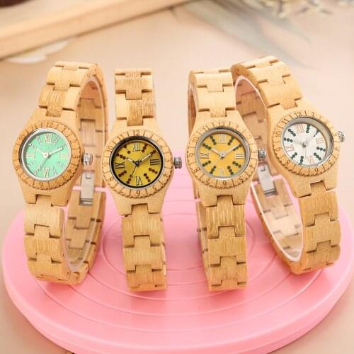 Crystal Polish Dial Women Slim Watch Wood Clock Casual Adjustable Quartz Fashion Wooden Bracelet Watch Womens Wrist Reloj Mujer