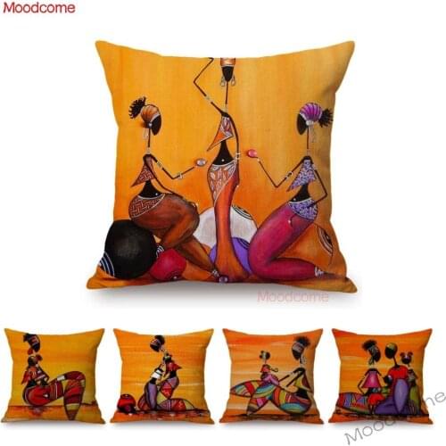 Orange Abstract Painting Africa life Collection African Woman Home Decor Pillow Case Gallery Exotic Restaurant Cushion Cover