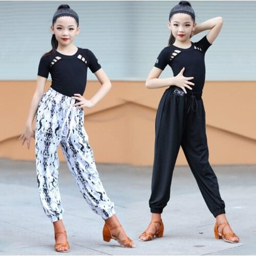 Kids Latin Dance Practice Clothes New Black Loose Pants Girls Samba Rumba Cha Cha Ballroom Dancing Costume Latin Trousers BL5153