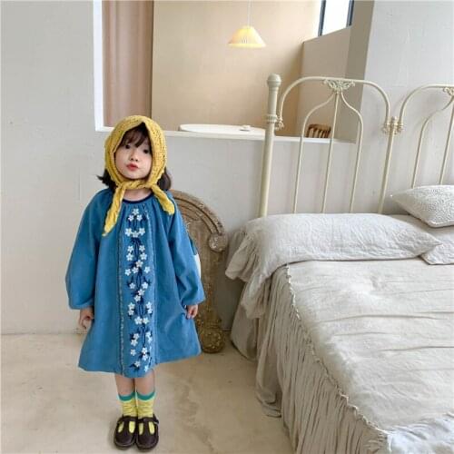 Baby Girls Embroidered Dress Autumn New Kids Korean Long Sleeve A-lin Dress 2-8 Y Toddler Girls Clothes Princess Dress For Girls