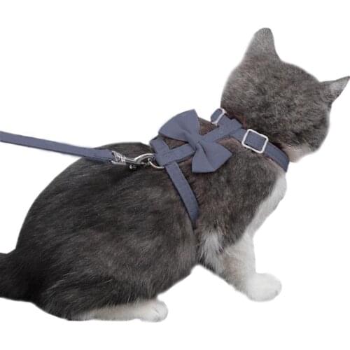 Dorakitten 1pc Cat Leash Solid Color Bowknot Decor Leash Cat Chest Strap Pet Leash Harness Set Clothing Accessories Pet Supplies