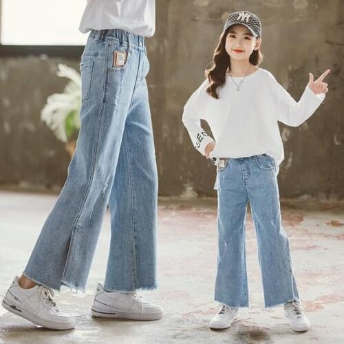 12 13 years Girls Split Jeans Spring Autumn Teen Girls Casual Denim Pants