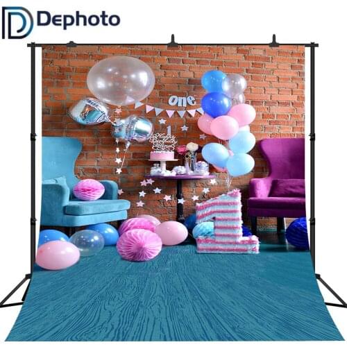Dephoto Brick Wall Balloons 1st Birthday Cake Baby Photography Backgrounds Customized Photographic Backdrops For Photo Studio