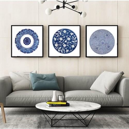 HAOCHU Traditional Chinese Blue And White porcelain Totem Canvas Painting Bowl Prints and Picture For Art Wall Poster Home Decor