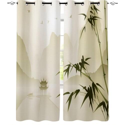 Art Bamboo Branch Pavilion Windows Curtains For Living Room Bedroom Decorative Kitchen Curtains Drapes Treatments