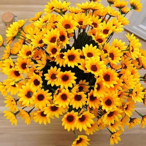 Yellow Simulation Sunflower 15 Heads Artificial Faux Silk Flower Fashion High Quality Accessorie Plant Living Room Decoration