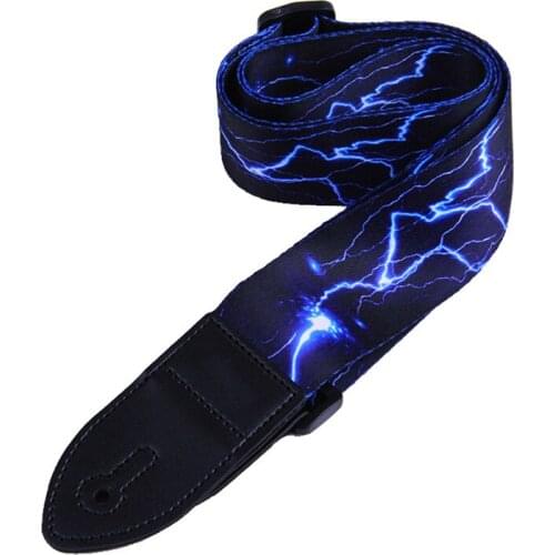 PU Leather Guitar Strap Adjustable Belt Lightning Flame Pattern for Bass Folk Acoustic Guitar SAL99