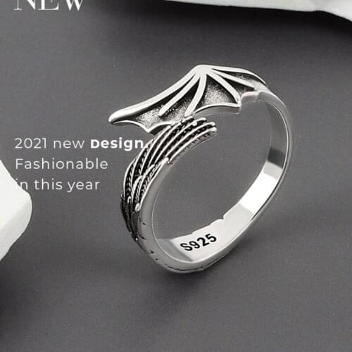 667E Lovely Angel Evil Wing Open Ring Adjustable Alloy Jewelry Rings Demon Feather Best Gift for Women Men Girls Boys Teens