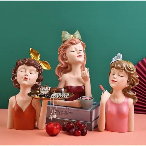 Nordic Creative Bubble Girl Ornaments Statue Mold Tray Resin Figurines Home Decor Key Candy Desk Storage Sculpture Wedding Gifts