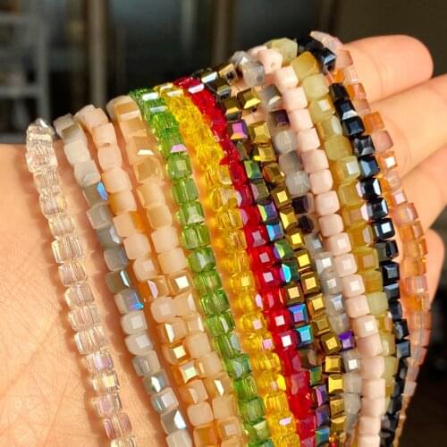 4mm Square Austria Crystal Beads Shiny Cube Glass Loose Spacer Beads for Needlework Jewelry Making Diy Bracelet Necklace 15 1nch