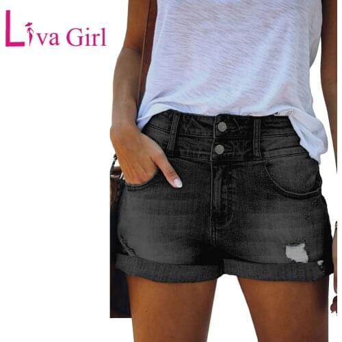 LIVA GIRL Summer Cuffed High Rise Denim Shorts with Pockets Woman Plus Size Vintage Faded Short Pants Female Casual Bottoms 2XL