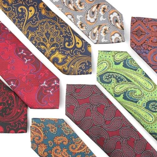 Linbaiway 7cm Neckties Ties for Men Wedding Dress Polyester Paisley Floral Jacquard Narrow Classic Yellow Necktie Custom Logo