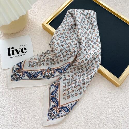 53*53CM Small Square Silk Scarf For Women Fashion Digital Cashew Flowers Printing Ladies Satin Scarves Foulard Femme Bandana