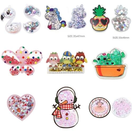 Cartoon Animal Unicorn Snowman Quicksand Acrylic Planar Resin Sequin Shakers DIY Making Bows Hairpin Earring Accessory,10Yc19661