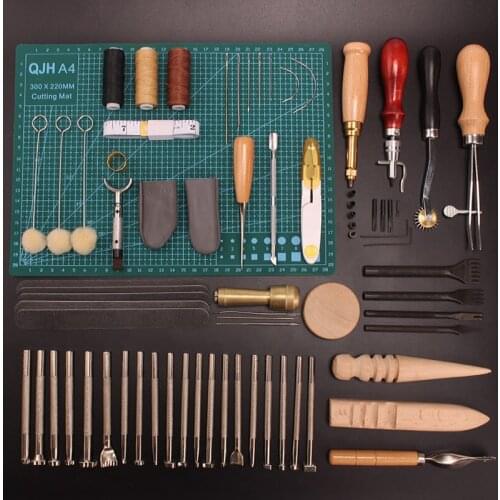54pcs/set Leather Craft Tools Kit Hand Sewing Stitching Punch Carving Work Saddle Leather craft Accessories DIY leather tools