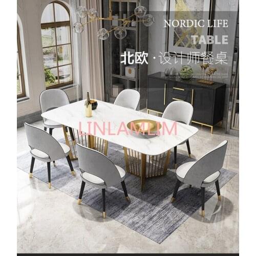 Stainless steel Dining Room Set Home gold minimalist modern marble dining table and 6 chairs mesa de jantar muebles comedor