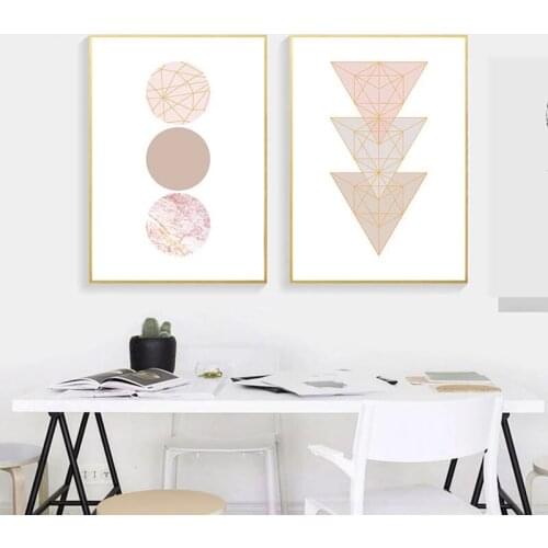 Wall Art Abstract Pink Geometry Golden Lines Paintings Nordic Canvas Posters Prints for Living Room Bedroom Corridor Decoration