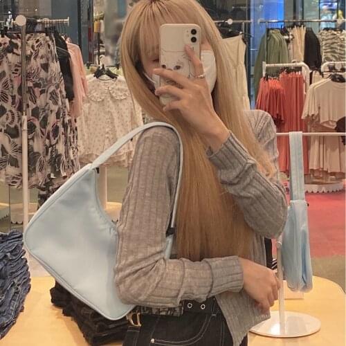 2021 new blue underarm bag niche design one-shoulder baguette luxury simple handbag