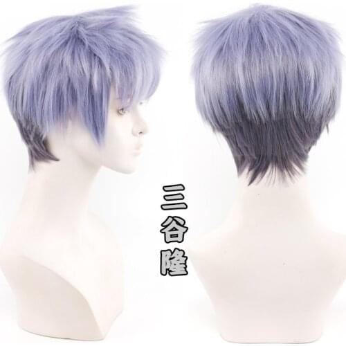 Anime Tokyo Revengers Takashi Mitsuya Cosplay Wig Short Blue Purple Wig Synthetic Fiber Hair Wig Party Role Play Adults