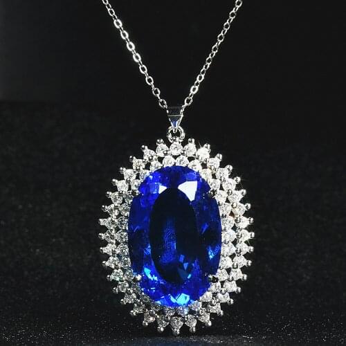 Princess Luxury Blue Crystal Sapphire Gemstones Pendant Necklaces Earrings Rings for Women White Gold Color Jewelry Bijoux Gifts