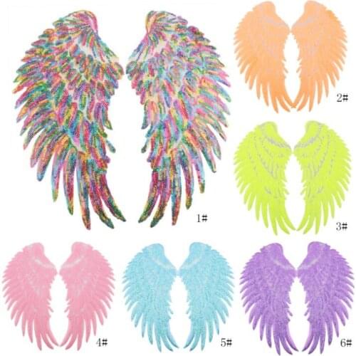 Multicolor Feathers Wings Lace Sequin Patch Applique Sewing Iron On Patches For Clothes Stickers Jeans Fabric Patch Supplies