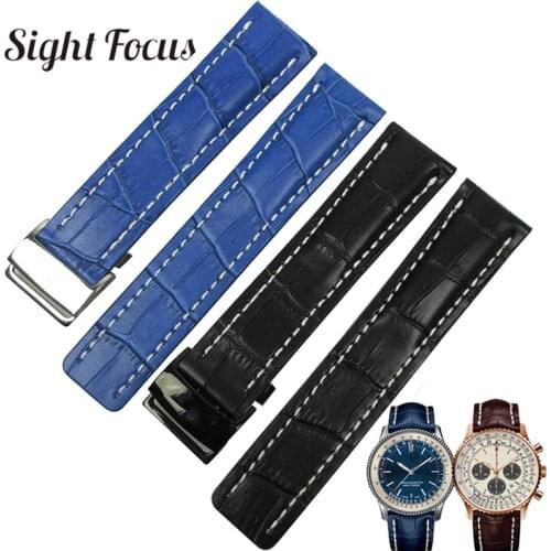 22mm 24mm Black Brown Blue Watchbands for Breitling Navitimer Bracelet Wristband Leather Straps Belts Correas Masculino Hombres