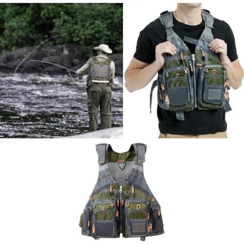 Fly Fishing Vest Adjustable Mesh Vest wiht 13 Pockets Holder Strap Cord Pouch