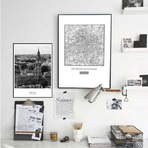 Nordic city landscape of London wall art Canvas posters Painting Prints Black White Pictures for Living Room Morden Home Decor