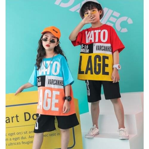 2019 Boys & Girls Dance Hiphop Street Wear Hip Hop Dancing Costumes for Children Ballroom Clothes Jazz Suit Dancewear C0011