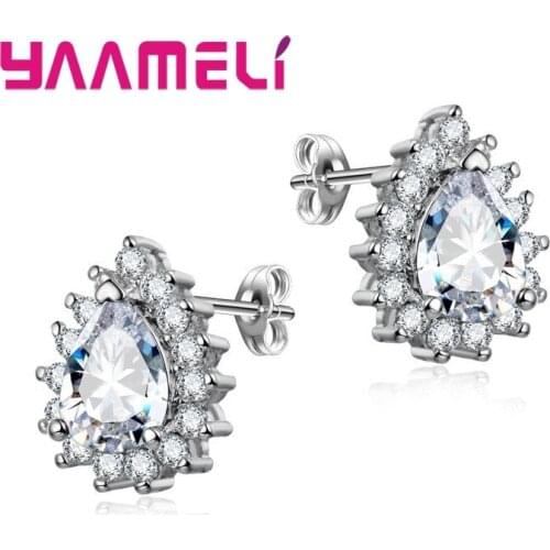 Trendy Waterdrop Stud Earrings for Women Girls Gifts 925 Sterling Silver AAA Cubic Zircon Stone Brincos Wedding Jewelry