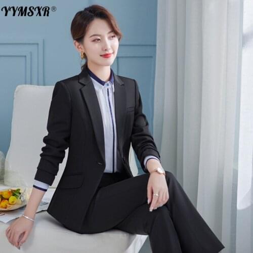 90 Kg Large Size Black Professional Womens 2021 Autumn and Winter Temperament Fashion Slim Ladies Jacket High Waist Trousers