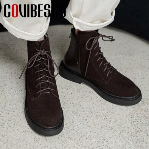 COVIBESCO 2021Woman Ankle Boots Rivet Boots Spring Summer Genuine Leather Basic Shoes Casual Shoes Motorcycle Boots