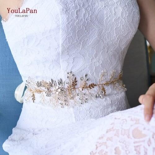 YouLaPan SH235 Golden Diamond Belt Wedding Flower Belt Bridal Belt Rhinestone Belt Wedding Dress Belt Wedding Belt Accessories