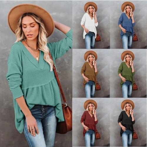 2021 Women Knitted Sweater Fashion Ladies Loose Jumper Casual Autumn Winter New Style V Neck Long Sleeved Dress T Shirt Top