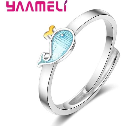 Hot Fashion New 925 Sterling Silver Blue Dolphin Opening Ring Female Korean Sweet Cute Fashion Trend Big Fish Jewelry