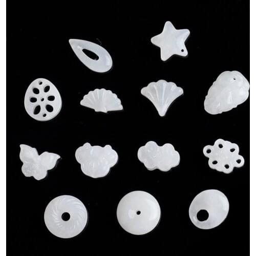 1 PC Natural Stone White Nephrite Beads Pendant Star Leaf shape DIY Accessories Bracelet Jade Necklace Healing Reiki Stone Beads