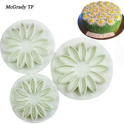 3Pcs/set Fondant Gift Sunflower Sugarcraft Plunger Cutter Plunger Mold Galletas Embolo Christmas Gift Decortion Tool