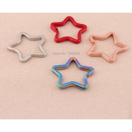 4PCS /lot 34mm Mix Color Beautiful Star Shape Metal Split Ring Key Ring Buckle For Bag Accessories
