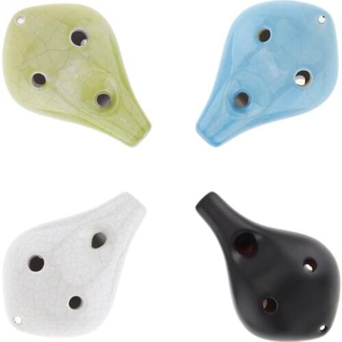 6 Holes Alto ToneC Ocarina Ceramic Black Pottery Ice Crack Flute Instrument with Hang Rope 4 Colours Optional