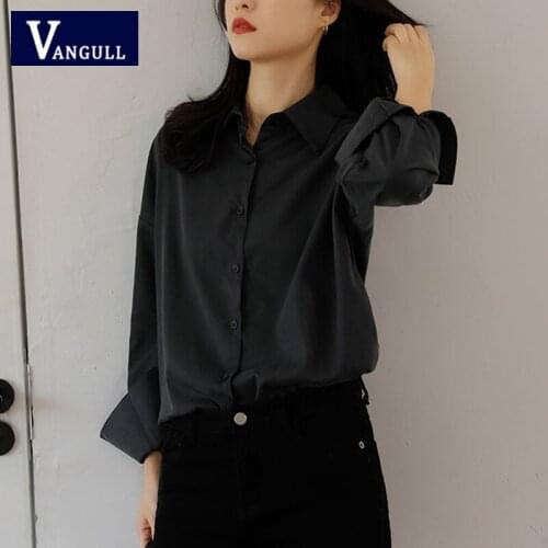 Vangull Autumn Winter Fashion Loose Women Shirts OL Style Single Breasted Full Sleeve Blouses Female Turn-Down Collar Tops