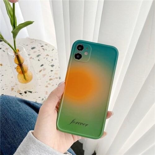 Retro green Gradient sunset art Korean fashion Phone Case For iPhone 11 12 Pro Max Xr Xs Max 7 8 Plus 7Plus Cute Soft Back Cover