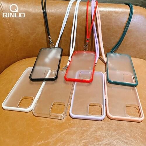Necklace Lanyard Matte Phone Case For iPhone 12 Mini 11 Pro Max SE 2020 8 7 Plus XS X XR Strap Cord Chain Rope Clear Back Cover
